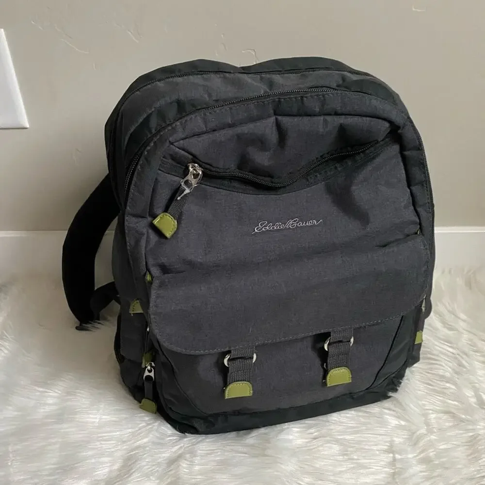 Eddie Bauer Gray With Green Accents Large Backpack Diaper Bag Gender Neutral